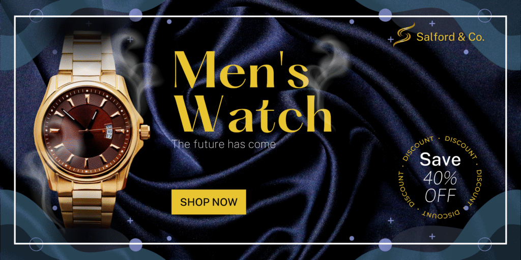 black and gold elegant special new year's watch promo banner design